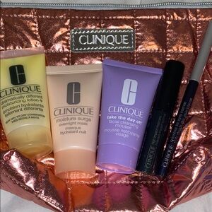 Clinique Skincare and Makeup Travel minis with Rose Gold Bag